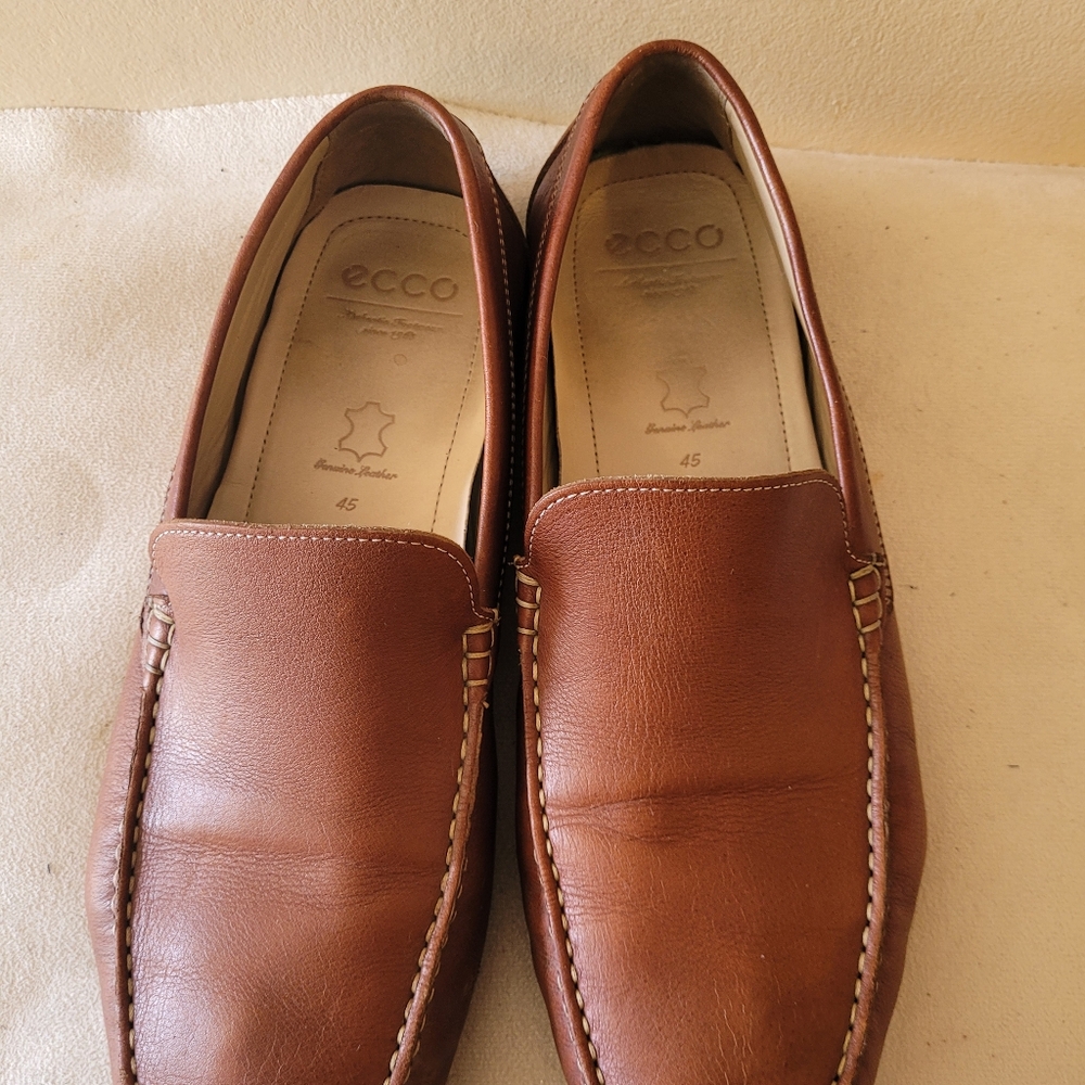 Ecco Brown Leather Loafers Men's Size 11 US 45 EU Slip On remove inner sole 46